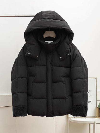 Lambswool Patchwork Thick Women Winter Coat 2025 New Fashion Hooded Puffer Jackets Cotton Padded Short Parkas