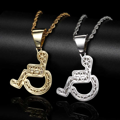Iced out Copper Zircon Charm Pendant Men Women Hip Hop Jewelry Wheelchair Logo Personality Pendant Necklace Bling