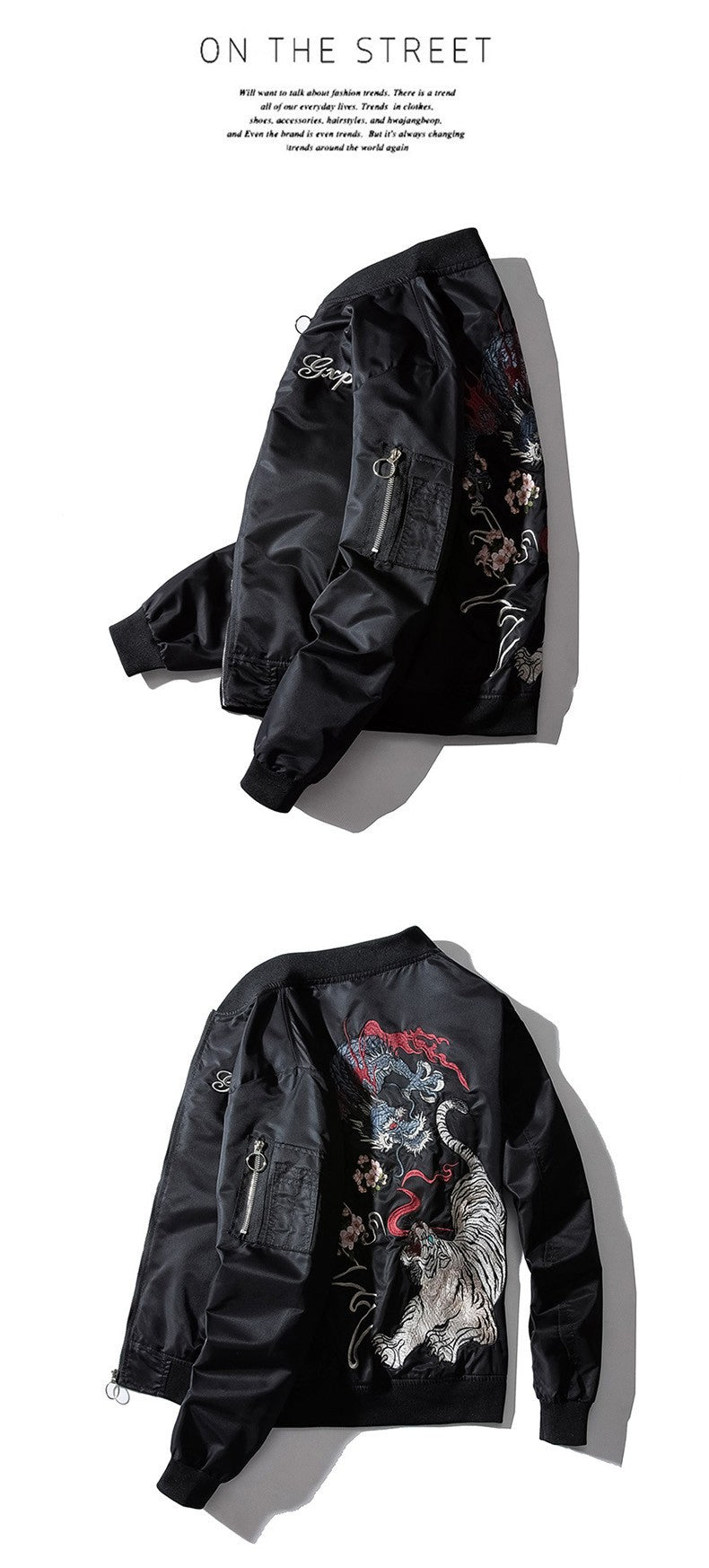 Embroidery Mens Bomber Jacket Dragon Tiger Autumn Winter Pilot Jacket Men Hip Hop Japanese Baseball Youth Jacket Streetwear Male