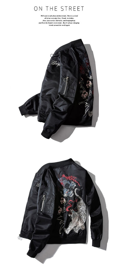Embroidery Mens Bomber Jacket Dragon Tiger Autumn Winter Pilot Jacket Men Hip Hop Japanese Baseball Youth Jacket Streetwear Male
