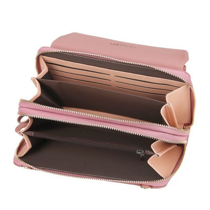 Women Long Wallet Korean Version Crossbody Bag Double Zipper Large Capacity Clutch Bag Shoulder Handbag Female Mobile Phone Bag