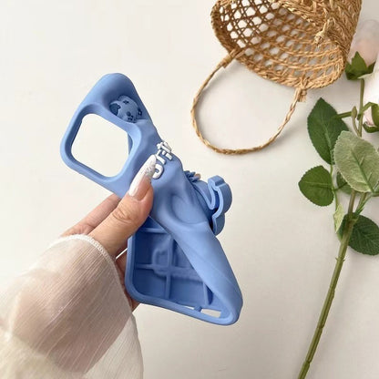 Capa de celular 3D fofa de desenho animado Stitch para iPhone 17 16 15 14 13 12 Pro Max 11 com suporte de silicone macio e pega de cabeça fofa