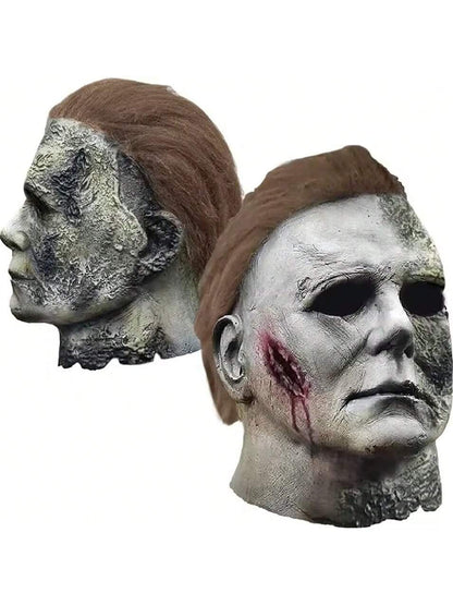 Halloween Michael Myers Mask Scary Killer Full Head Mask Creepy Fire Burn Scar Latex F