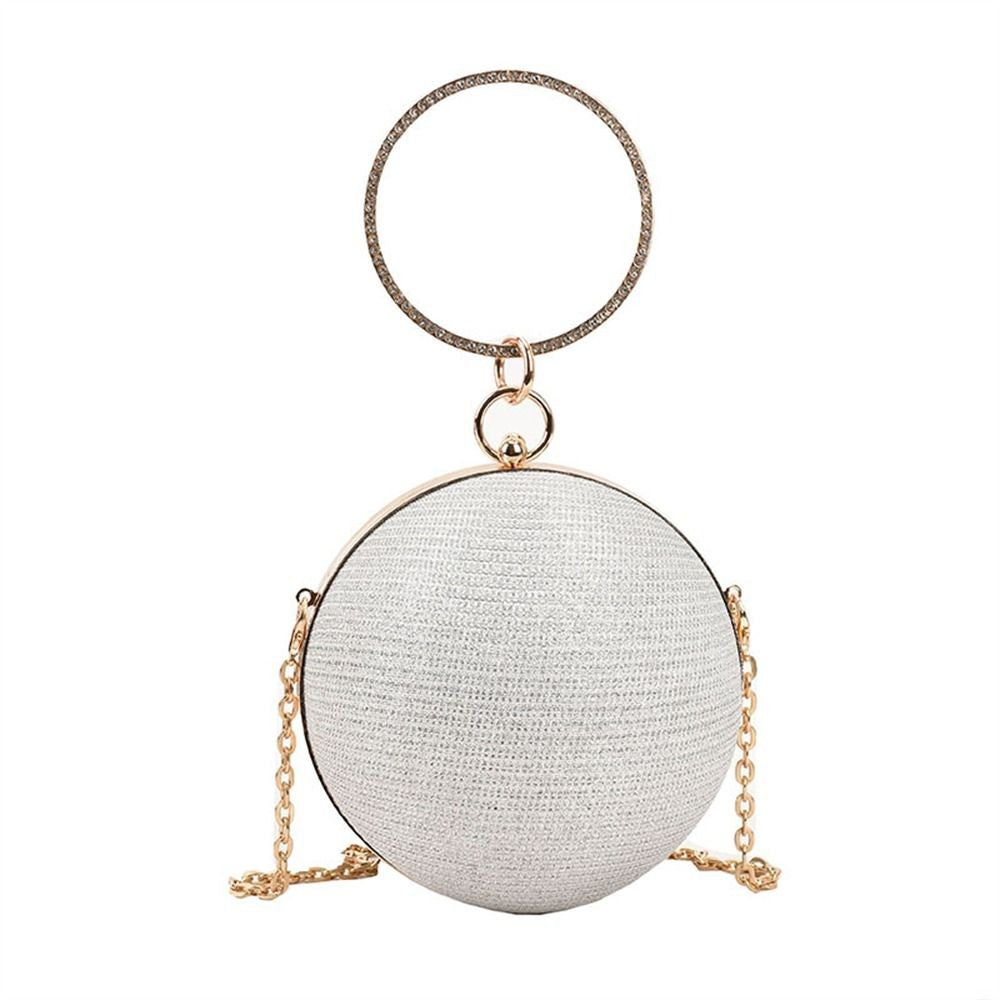 Fashion Circular Evening Bag Luxury Wedding Party Shoulder Bags Elegant Rhinestone Decorative Chain Banquet Clutch Handbags