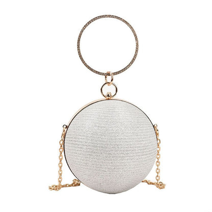 Fashion Circular Evening Bag Luxury Wedding Party Shoulder Bags Elegant Rhinestone Decorative Chain Banquet Clutch Handbags