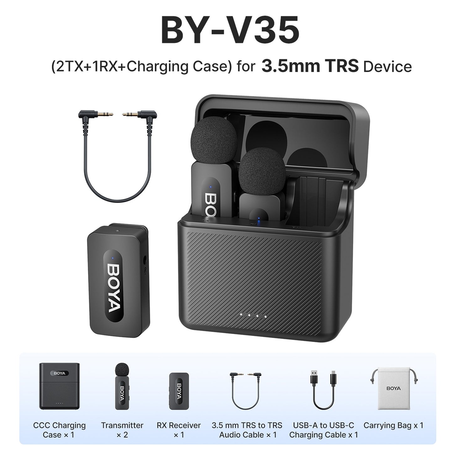 BOYA BY-V3 Microfone de Lapela Sem Fio com Cancelamento de Ruído Recarregável para iPhone Android Câmera Transmissão ao Vivo Vlogging