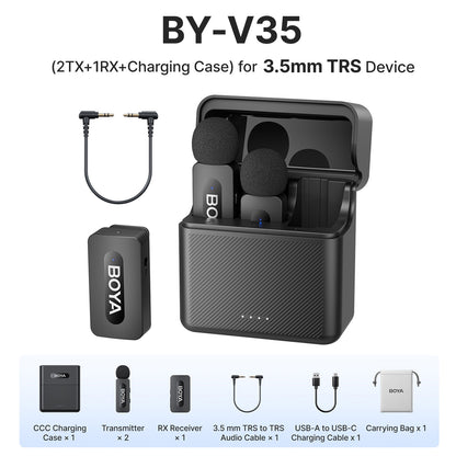 BOYA BY-V3 Microfone de Lapela Sem Fio com Cancelamento de Ruído Recarregável para iPhone Android Câmera Transmissão ao Vivo Vlogging