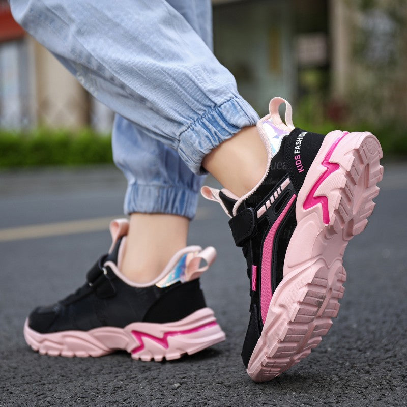 Girls Sneakers Lightweight Athletic Comfortable Shoes with Velcro Closure Kids Non-Slip Casual Walking Running Sports Shoes