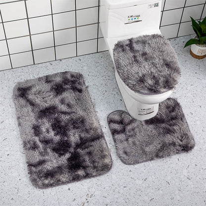 3piece Bathroom Mat Bathroom Silk Tie-dye Bathroom Soft Non-slip Carpet Shower Carpet Toilet Seat Cover Floor Mat