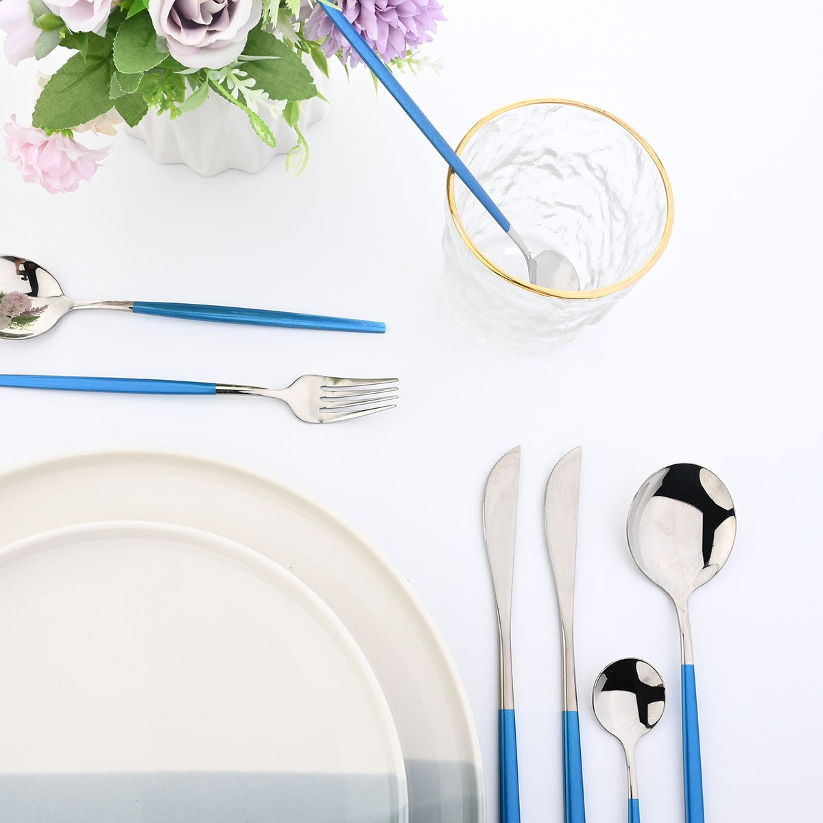 Blue Cutlery Set 18/0 Stainless Steel Gold Dinnerware Set Silverware Flatware Set Dinner Knife Fork Spoon Dropshipping