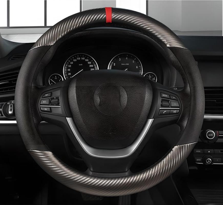 Capa para Volante de Carro em Couro Preto 15'' Respirável Antiderrapante Proteção Automotiva Formato O