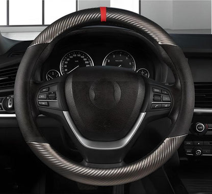 Capa para Volante de Carro em Couro Preto 15'' Respirável Antiderrapante Proteção Automotiva Formato O