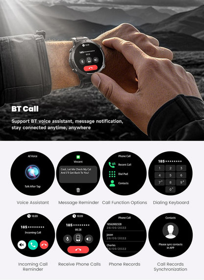2026 Novo Smartwatch Esportivo Militar com GPS Atualizado Bateria de 1000mAh Tela AMOLED de 1,7 polegadas Bússola Altímetro Chamada Relógio Esportivo Impermeável 10ATM