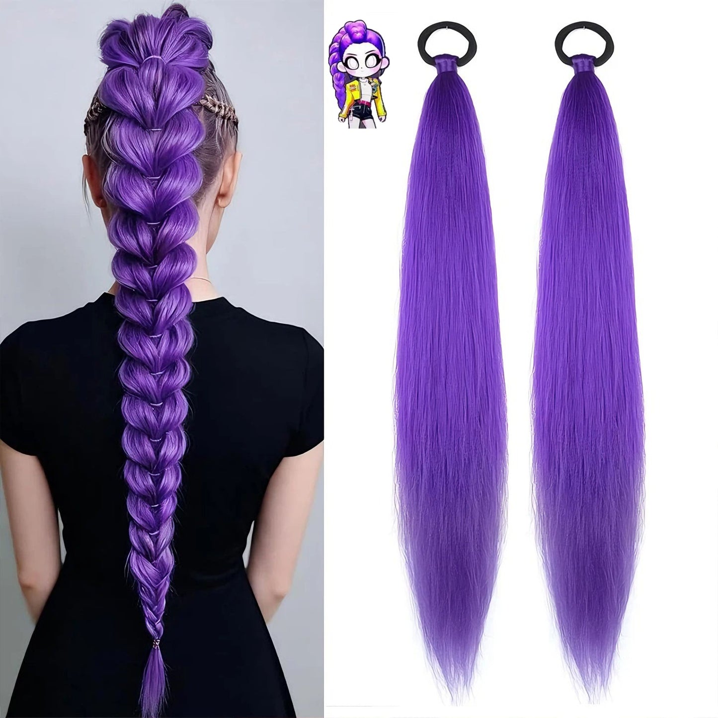 Peruca Cosplay Roxa Temática Wigundle para Personagem de Quadrinhos Festa de Halloween Encenação Peruca Sintética Resistente ao Calor Presente de Feriado Diário