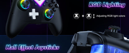 Controller For Switch Lite/OLED/PC Game Joystick Wireless BT Gamepad W/RGB Hall Effect Turbo Macro 6-Axis Gyro Vibration Motors