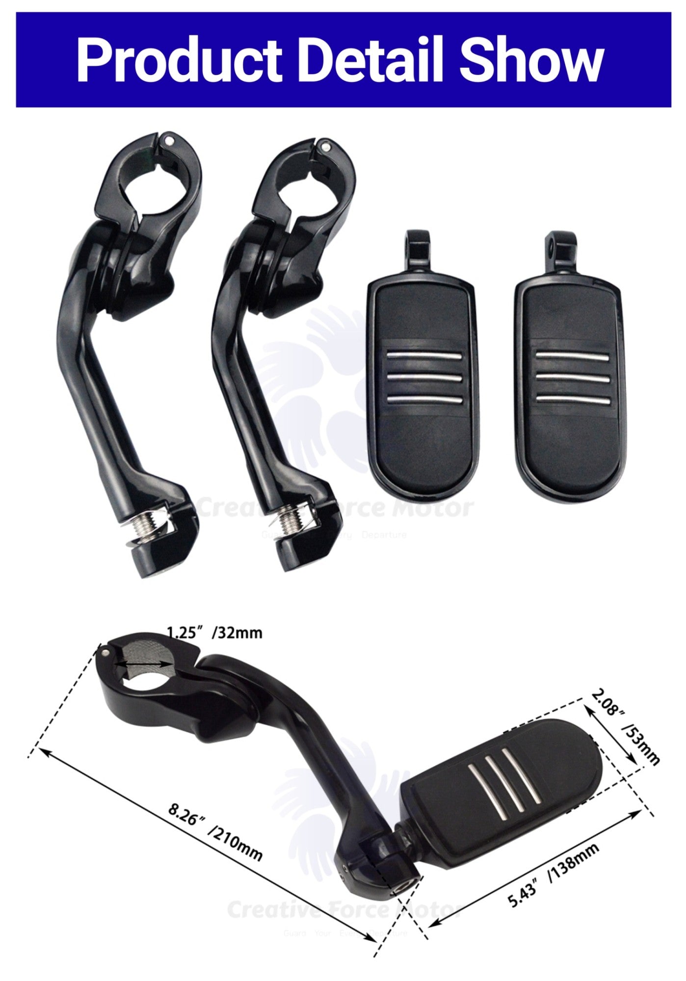 Kit de Suportes de Pedaleiras para Protetor de Motor de Motocicletas 1-1/4" Descanso de Pé para Harley Honda Davidson Road King Sportster Fat Boy Electra Glide