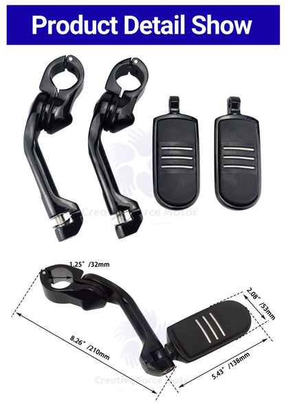 Kit de Suportes de Pedaleiras para Protetor de Motor de Motocicletas 1-1/4" Descanso de Pé para Harley Honda Davidson Road King Sportster Fat Boy Electra Glide