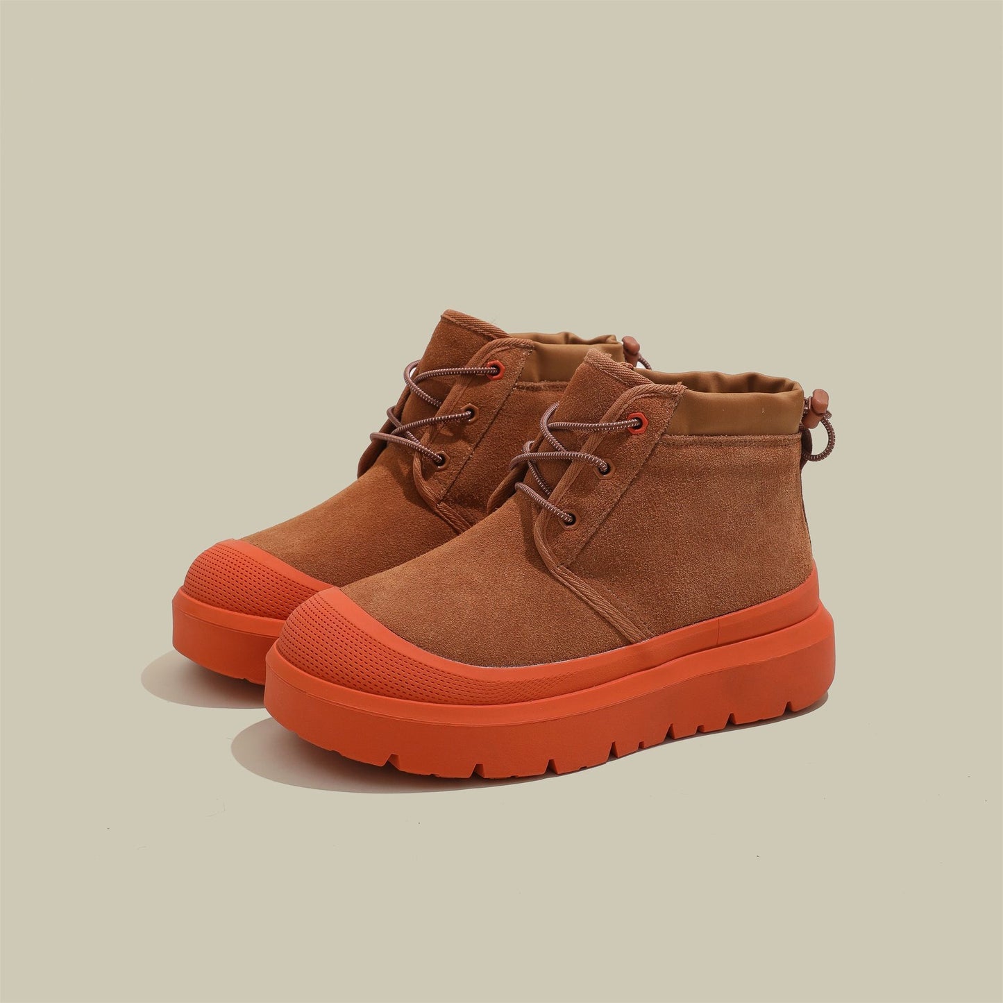 Fujin 4cm New Synthetic Suede Genuine Leather Spring Autumn Ankle Booties Chunky Sneakers High Brand Big Size Plush Women Shoes