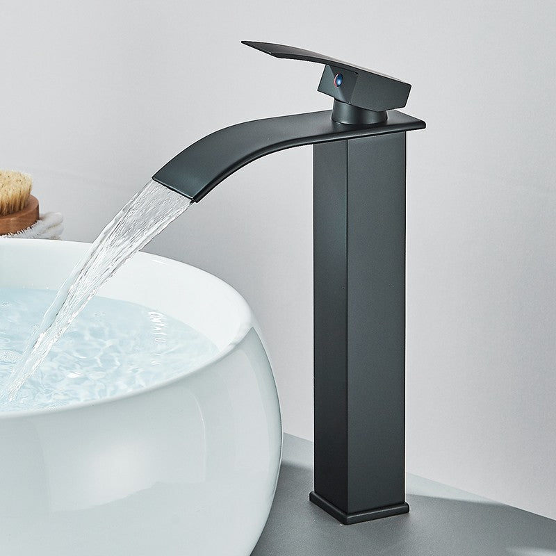 Matte Black Basin Faucet Deck Mounted Single Lever Bathroom Crane Waterfall Brass Bathroom Tap Hot Cold Water Mixer Taps