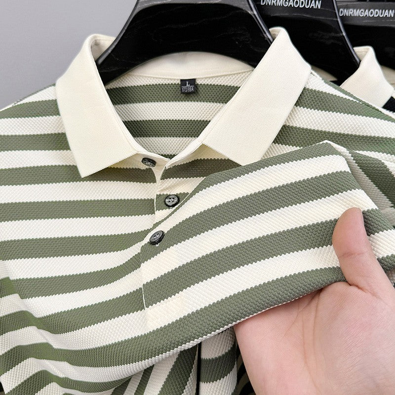 High Quality Summer Men's 2025 New Short Sleeved T-shirt with Striped Half Sleeves Trendy T-shirt Polo Shirt for Men