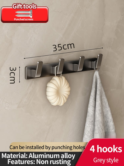 no drill Space Aluminum punch-free Kitchen Hook Bathroom Clothes Hooks Storage Rack Hook Door Wall Hanging Household Accessories