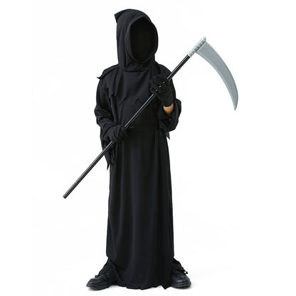 Halloween Grim Reaper Horror Costume Black Hooded Spooky Ghost Robe Dress Up Costume Adult Cosplay Mask Scythe Prop Party