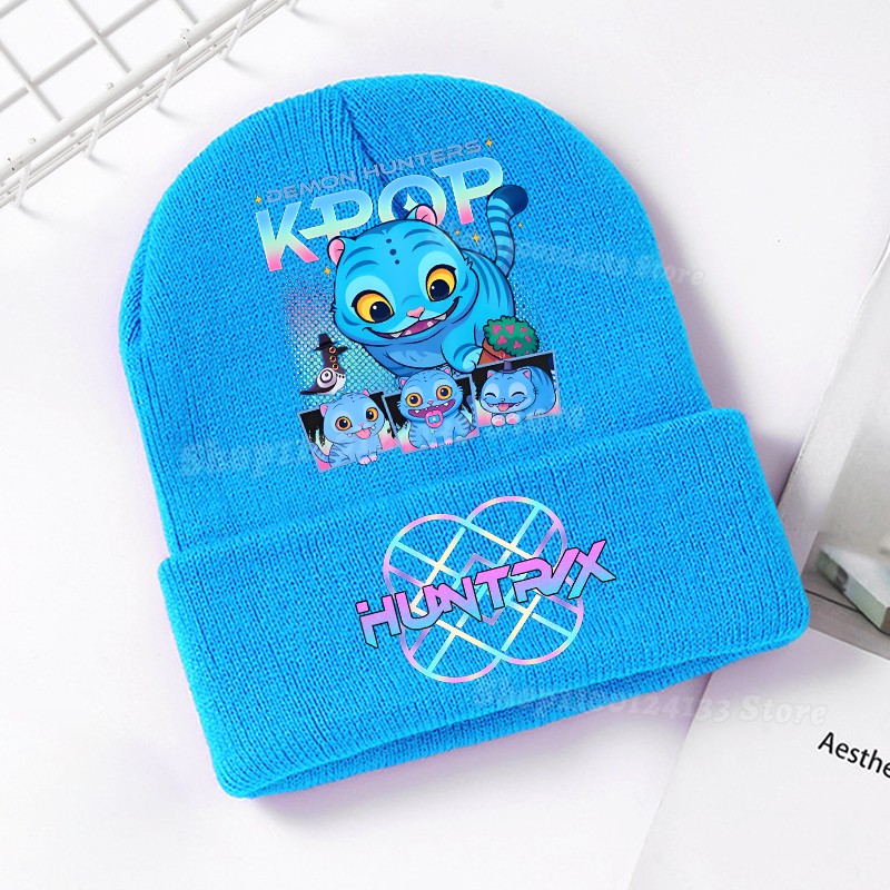 Demone Hunter Kids Knitted Hat Cute Anime Print Girl Beanie Cap Headgear Outdoor Street Warm Knit Cap Y2K Kawaii Game Party Gift