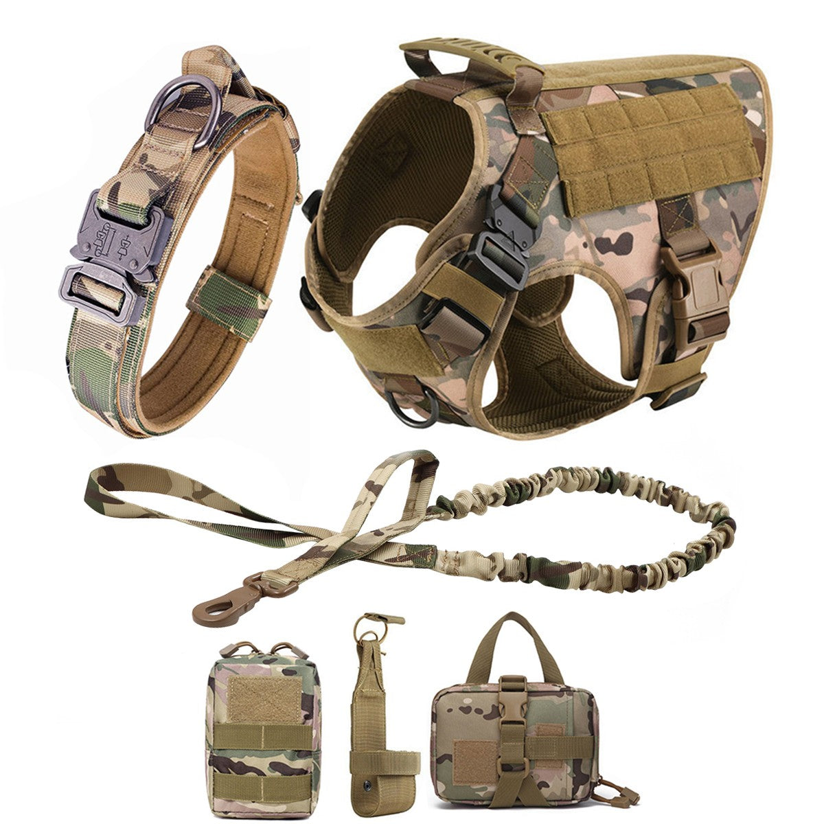 Coleira Peitoral Tática para Cães com Alça e Bolsas Molle para Cães de Porte Médio e Grande, Colete Militar de Treinamento para Pets, Coleira Ajustável para Cães de Serviço
