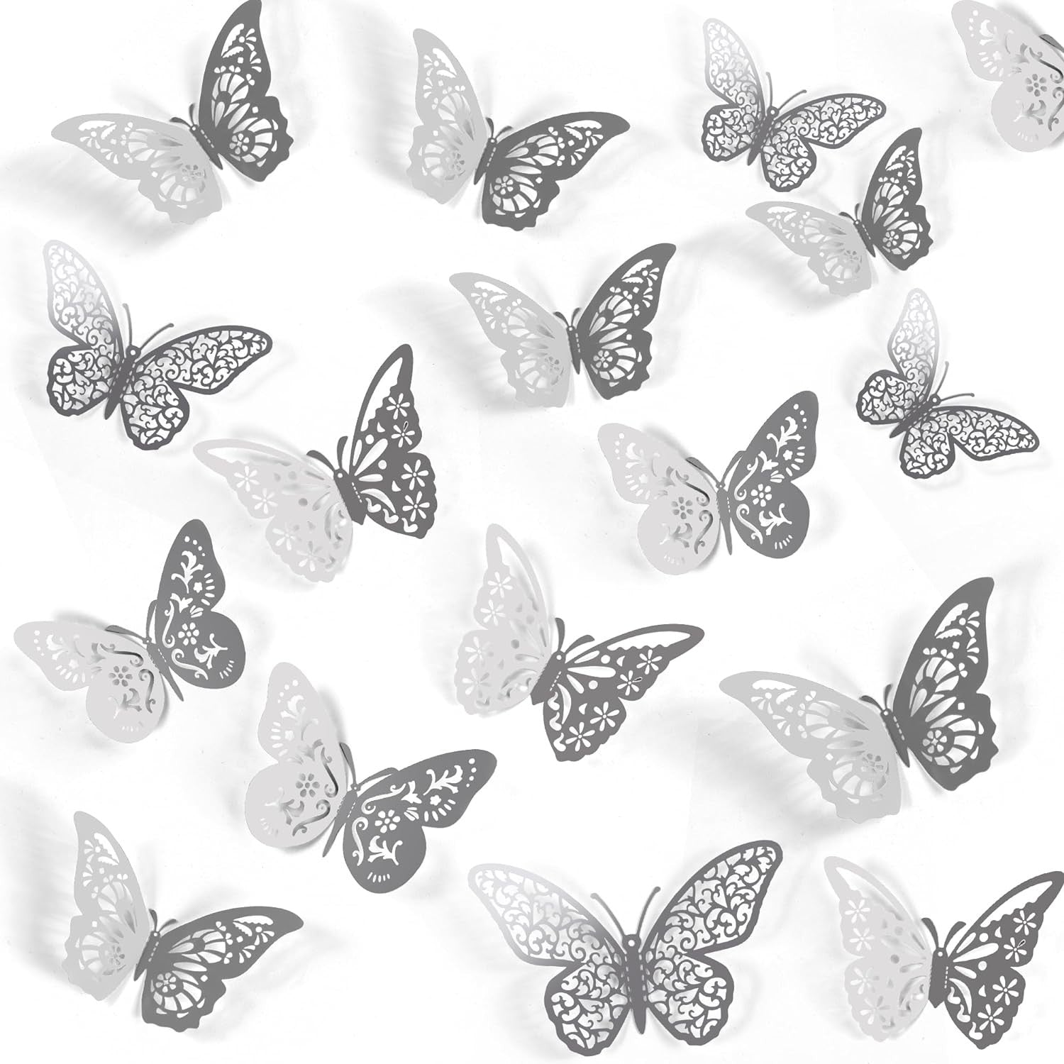 48 Pcs Silver Butterfly Decorations Butterfly Wall Decor 3D Butterfly Party Decorations Butterflies for Bouquet Cake Decorating