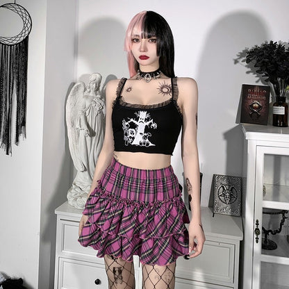 High Waist Slim Lolita Cosplay Y2k Skirt Japanese College Style Youth Girl Plaid Skirt Female Goth Skirt Pink Skirt