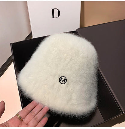 Coreia Designer M Bucket Hat Feminino Quente Pelúcia Angola Coelho Pelo Chapéu Senhora Outono Inverno Ins Moda Chapéu Bacia Retrô Fofo Panamá