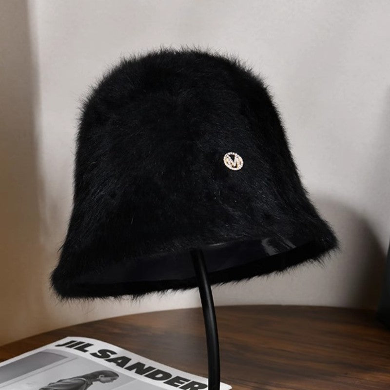 Coreia Designer M Bucket Hat Feminino Quente Pelúcia Angola Coelho Pelo Chapéu Senhora Outono Inverno Ins Moda Chapéu Bacia Retrô Fofo Panamá