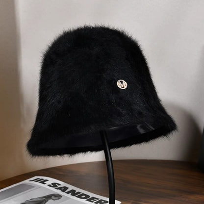 Coreia Designer M Bucket Hat Feminino Quente Pelúcia Angola Coelho Pelo Chapéu Senhora Outono Inverno Ins Moda Chapéu Bacia Retrô Fofo Panamá