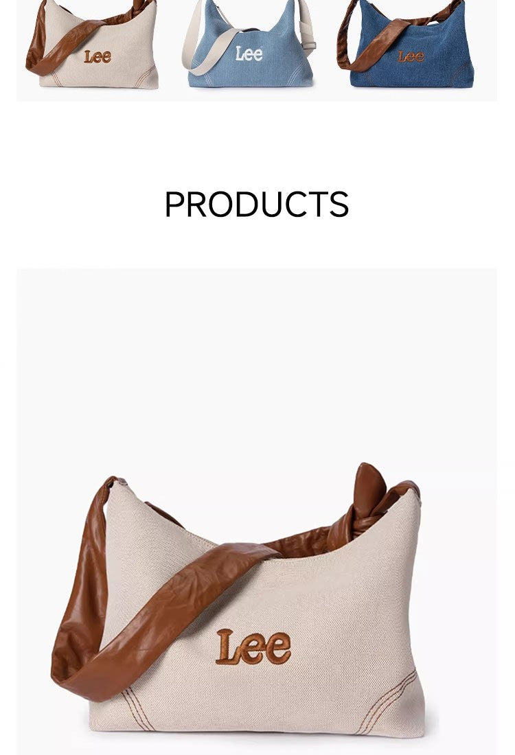 LEE Women Minimalism Hobo Denim Blue One Shoulder Pillow Bag Ladies Jeans Soft Widen Leather Shoulder Straps Crossbody Bags