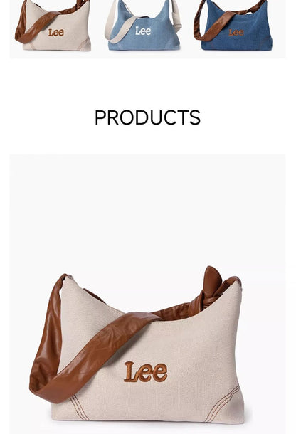 LEE Women Minimalism Hobo Denim Blue One Shoulder Pillow Bag Ladies Jeans Soft Widen Leather Shoulder Straps Crossbody Bags