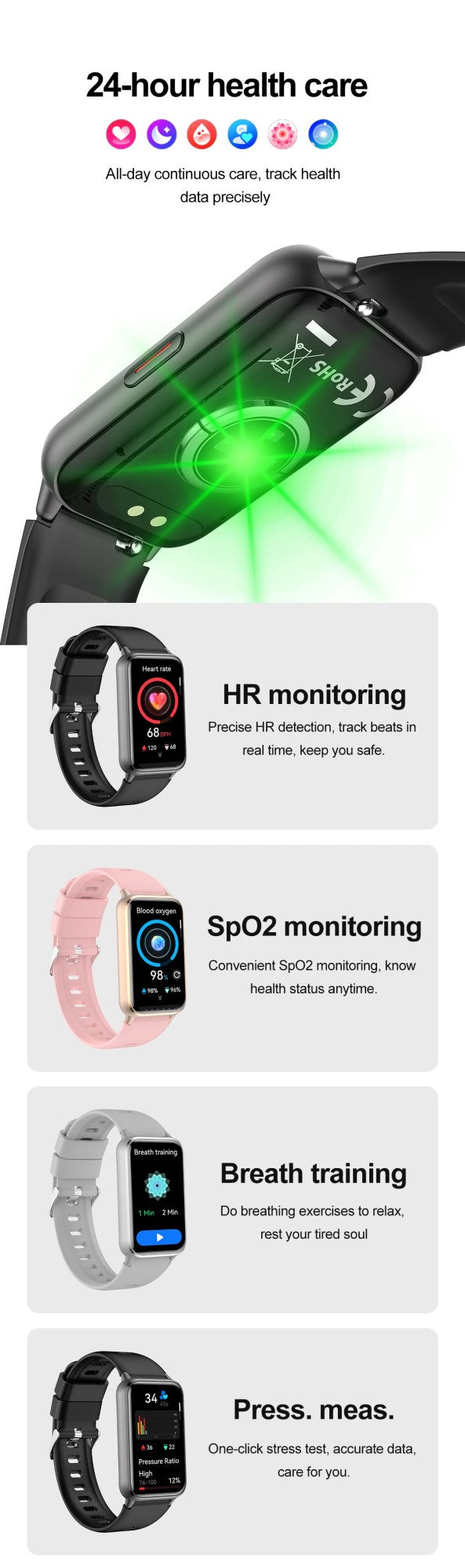 2025 New Grade Nursing Smart Watch AMOLED Blood Oxygen ECG + PPG Blood Pressure Body Temperature Bluetooth Health Smartwatch
