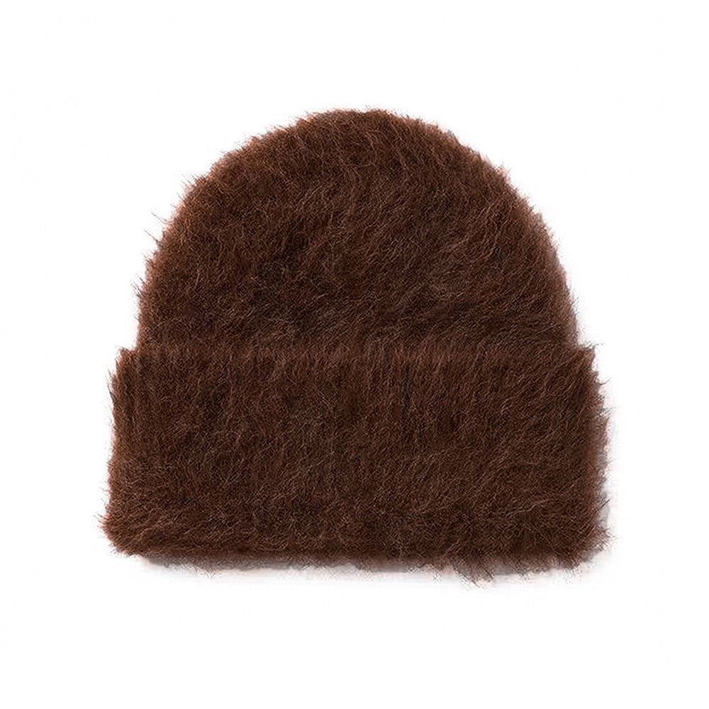 Gorros de Lã de Alpaca Fofos Femininos, Chapéu Quente de Malha, Gorro de Inverno, Cor Sólida, Outono Inverno