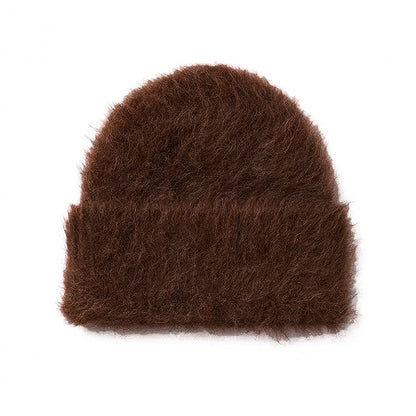Gorros de Lã de Alpaca Fofos Femininos, Chapéu Quente de Malha, Gorro de Inverno, Cor Sólida, Outono Inverno