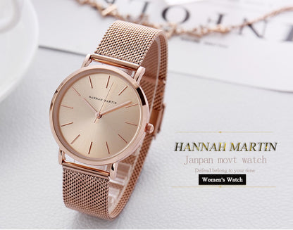 HANNAH MARTIN Brand Quality Stainless Steel Japan Quartz Movement Waterproof Women 36mm Full Rose Gold Ladies Dropshipping Watch