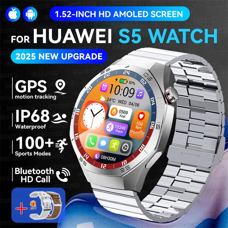 Smartwatch GUHUAVMI GT5 Pro 2025 Masculino com Tela HD AMOLED, GPS, Monitor de Trajetória de Movimento, Frequência Cardíaca, Chamada Bluetooth e 1.52", IP68