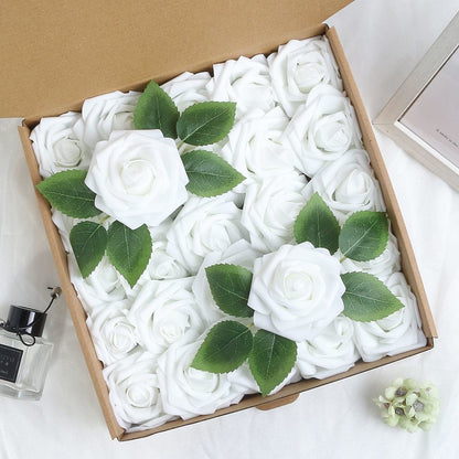 5-100pcs Fake Rose Flower Green Leaves for Valentine's Day Wedding Birthday Party Artificial Roses Heads with Stems Supplies