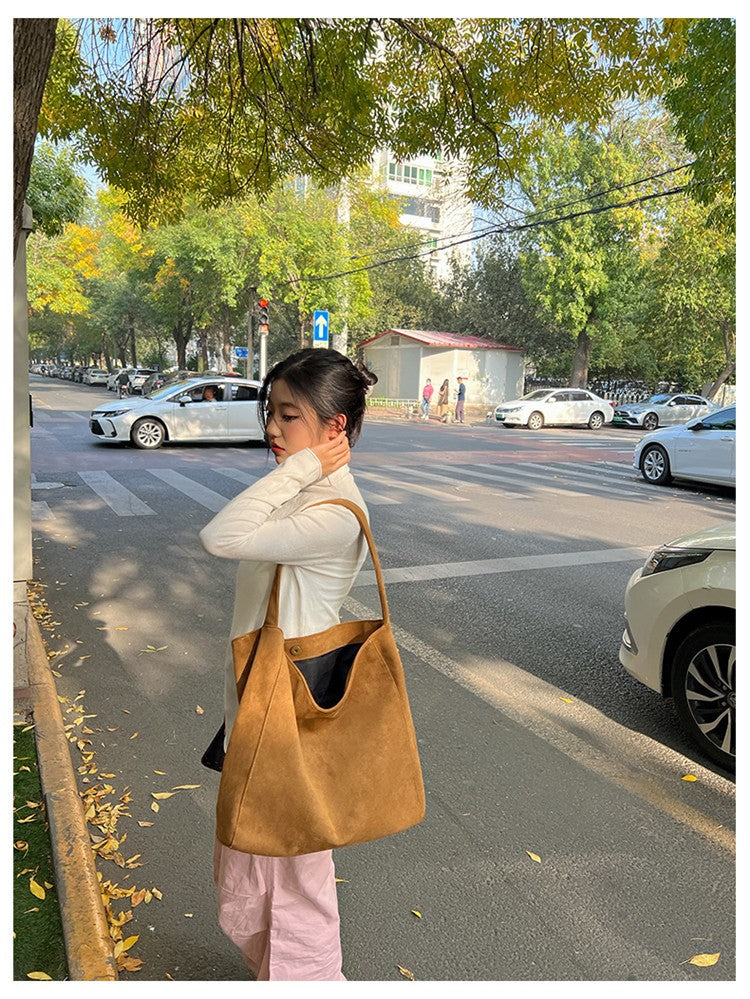 Autumn and winter new matte suede tote bag large capacity commuter casual shoulder bag fashionable versatile women's bag