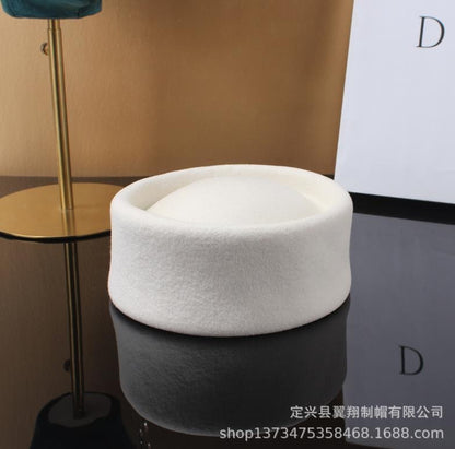 Autumn Winter Women Wool Fedoras Hats Elegant French Hard Top Concave Top Felt Berets Hat  Wedding Fascinator Party Pillbox Cap