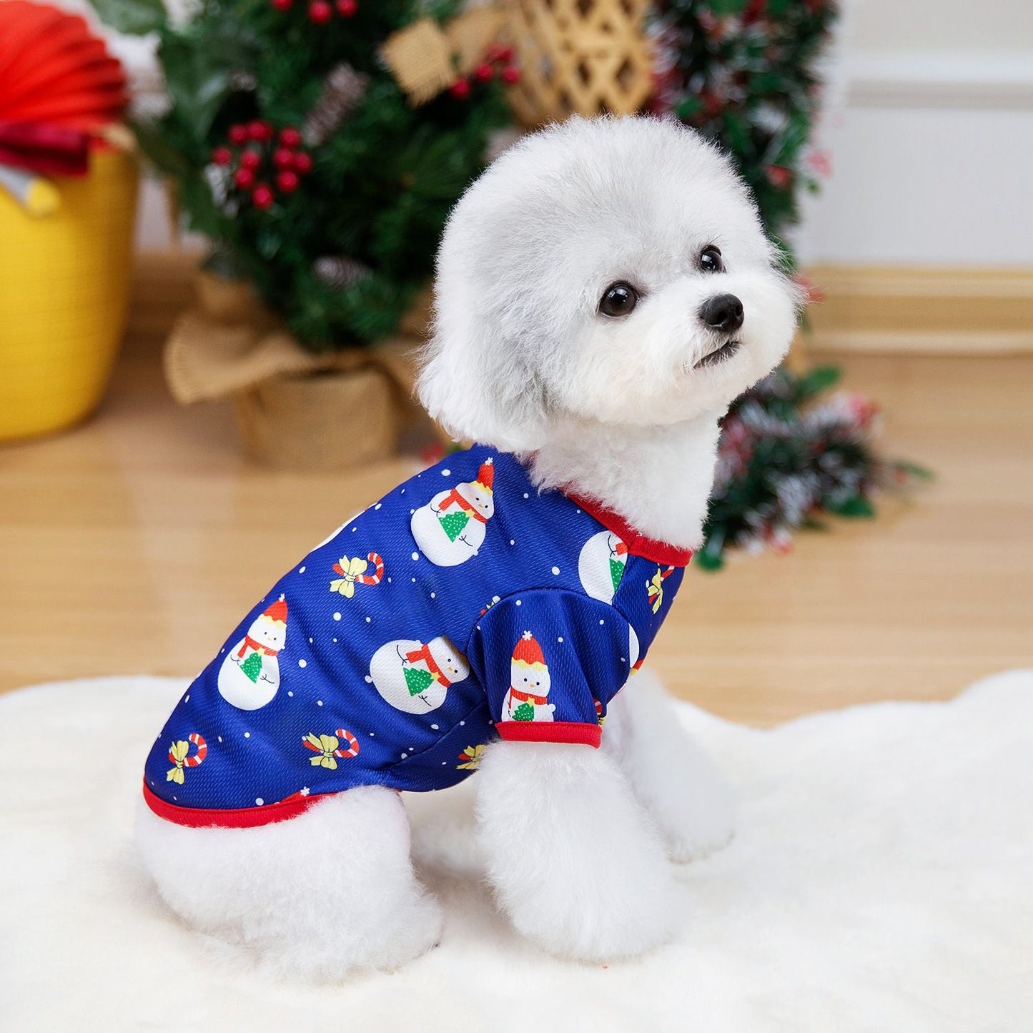 Roupas de Natal para Cachorros Roupas Macias para Gatos Camiseta Fofa de Árvore de Natal Roupa para Pets para Ano Novo Roupas Quentes Fantasia Yorkies