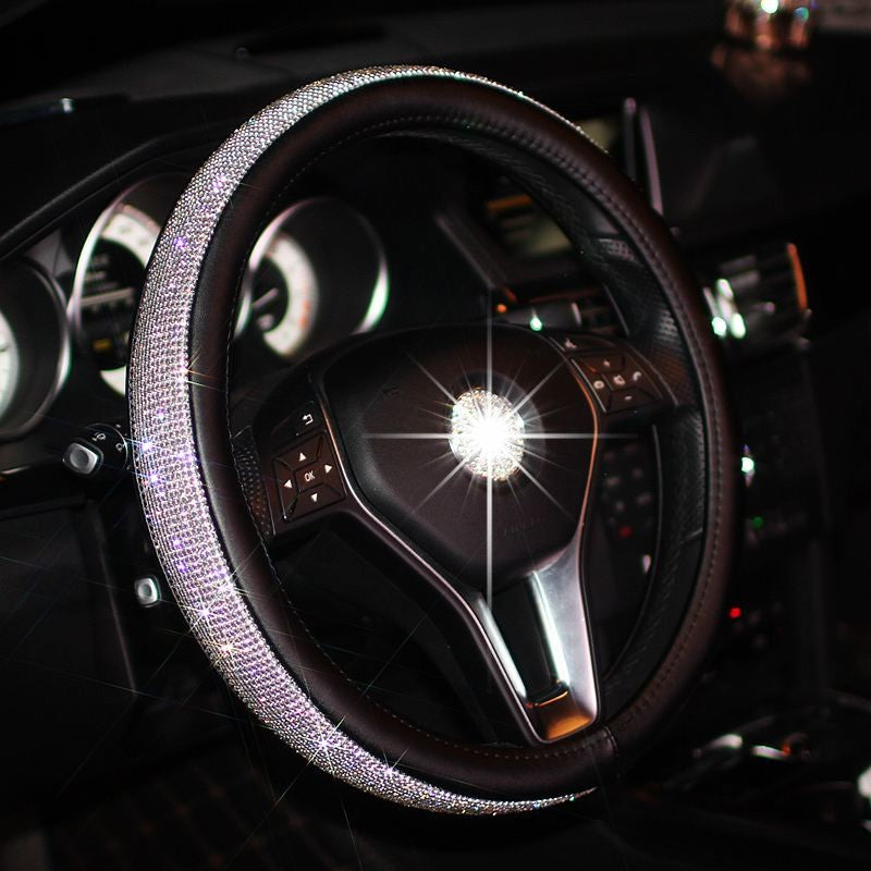Capa de volante Bing Bling de couro PU com strass de cristal para mulheres, acessórios automotivos