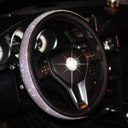 Capa de volante Bing Bling de couro PU com strass de cristal para mulheres, acessórios automotivos
