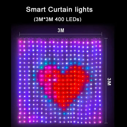RGB Curtain String Lights Music Sync Text Display Fairy Light App Controlled DIY Christmas Curtain Light Wall Room Decor 3M