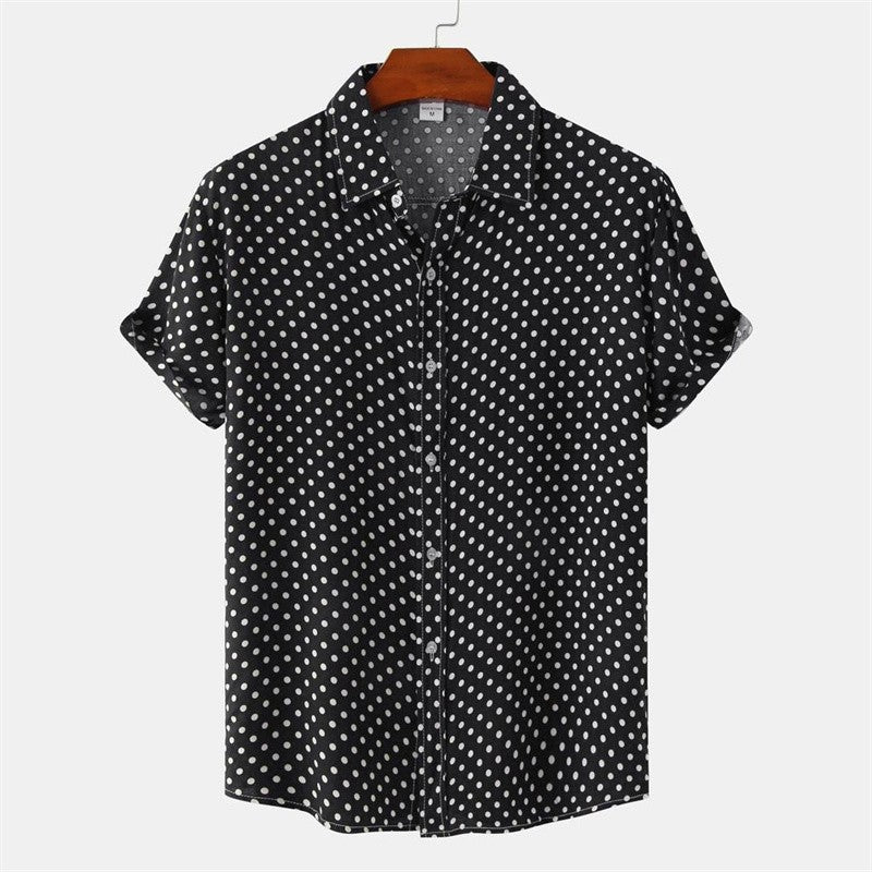 New Solid Colored Dots Hawaiian Shirt Men Casual Short Sleeves Summer 3d Printed Button Blouse Tops Party Street Button Shirts