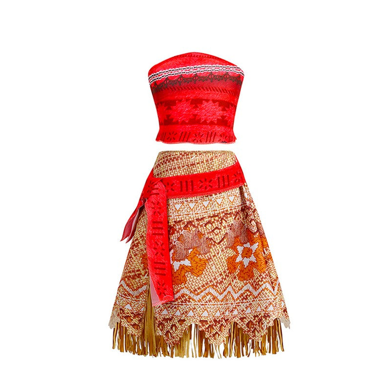 Disney Moana Dress for Kids Girls Princess Vaiana Cosplay Carnival Children Birthday Party Headwear Necklace Pet Pig Chicken Set