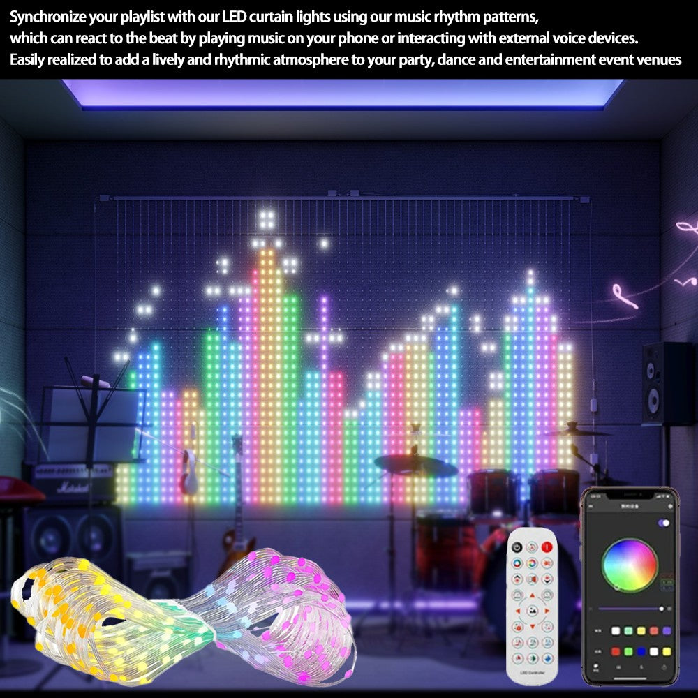 RGB Curtain String Lights Music Sync Text Display Fairy Light App Controlled DIY Christmas Curtain Light Wall Room Decor 3M